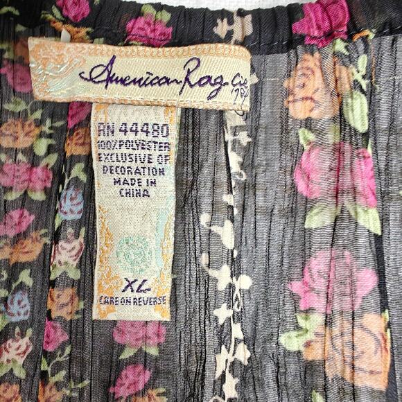 American Rag Vintage Sheer Black Floral Rose Top Size XL Boho - Picture 6 of 8